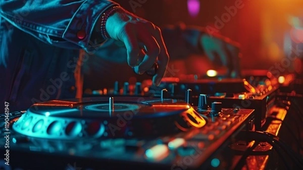 Fototapeta A person is playing a DJ set