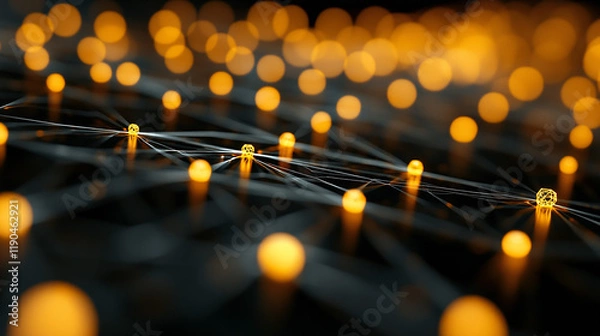 Fototapeta A Abstract network of golden nodes connected by fine lines