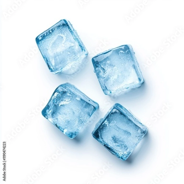 Fototapeta Sparkling Ice Cubes on a White Background for Refreshing Beverages