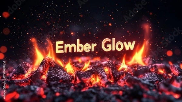 Obraz Fiery Embers Glow - Burning coals, fiery embers, glowing heat, warm light, dark background.  Symbolises warmth, energy, passion, power, and decay.