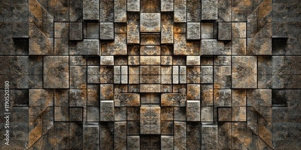 Fototapeta 3D wall of bricks symmetrical