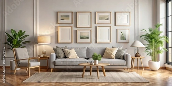 Fototapeta Frame Gallery Mockup at Home , frames, living room