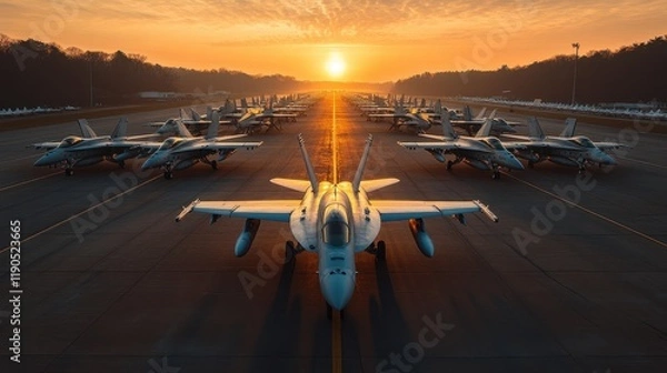 Obraz Photographs of white fighter jets parked on the tarmac at the airbase