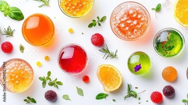 Obraz Refreshing beverage selection with colorful organic juices bright studio setting food photography vibrant and fresh aesthetic
