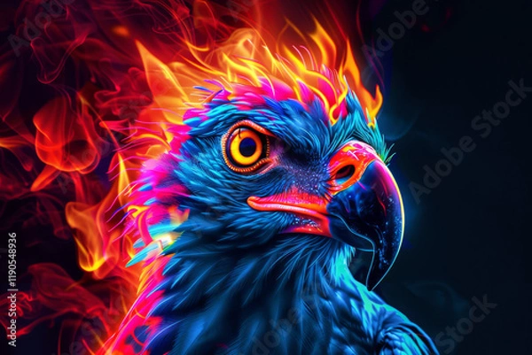 Fototapeta A majestic eagle soaring in the sky, showcasing its sharp beak, intense eye, and powerful wings, symbolizing a bird of prey in the wild