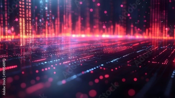 Fototapeta Performance evaluation scene with a blurred stock chart and isometric vector graphics for modern analytics