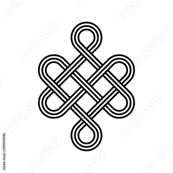 Fototapeta endless tibetan eternal knot symbol tattoo logo isolated on white background. vector illustration.	