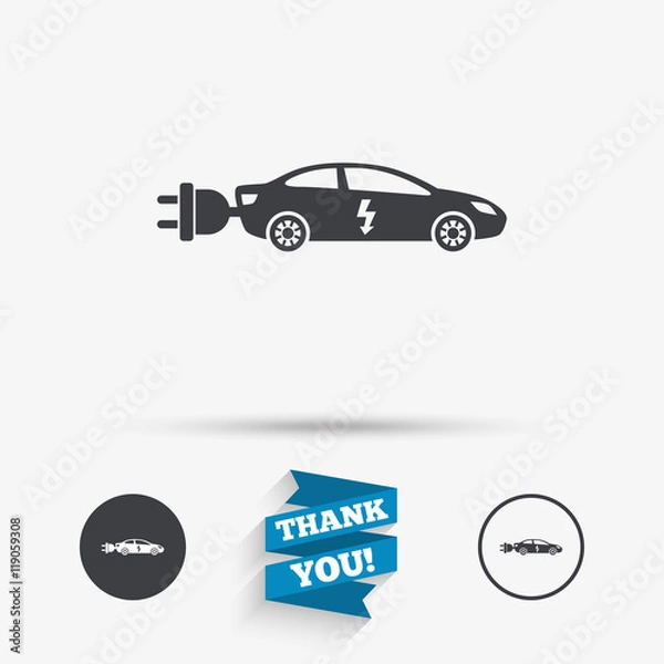 Fototapeta Electric car sign icon. Sedan saloon symbol.