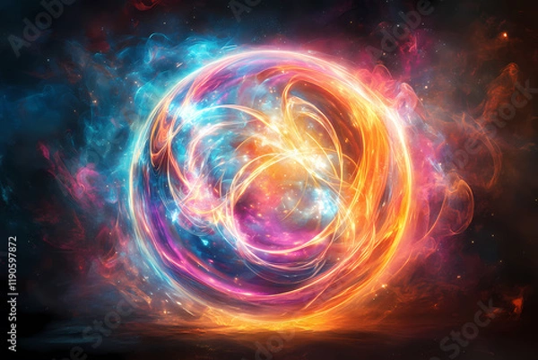 Obraz A glowing sphere with intertwining lines of light symbolizing connection. An abstract representation of unity