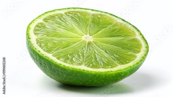 Fototapeta Half a Ripe Green Lime, Minimalist Citrus Fruit Photography on White