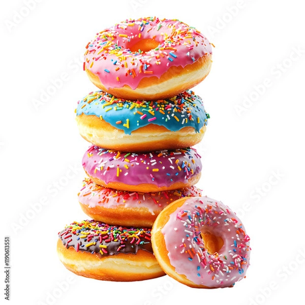 Fototapeta Stacked Colorful Donuts with Sprinkles A Sweet Delight for Any Occasion