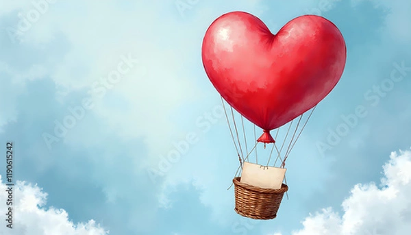 Obraz Romantic heart balloon floating in dreamy sky with message space