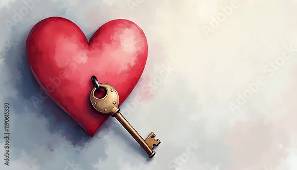 Obraz Vintage key and heart lock in romantic composition
