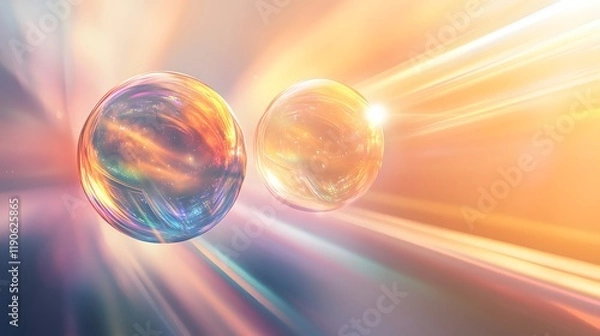 Obraz Two iridescent spheres travel through a vibrant cosmic landscape