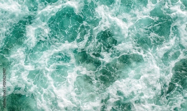 Fototapeta Ocean waves, white foam, aerial view, turquoise water, background texture