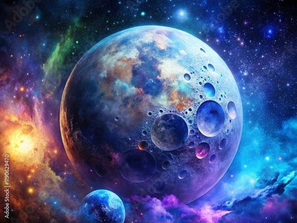 Fototapeta Lunar Surface Rotation: Dramatic Double Exposure of Cratered Moon