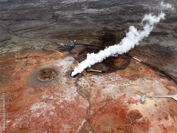 Obraz View from above, stunning aerial view of Seltún Geothermal Area. Seltún geothermal area in Krýsuvík is one of the most striking landscapes in Iceland.