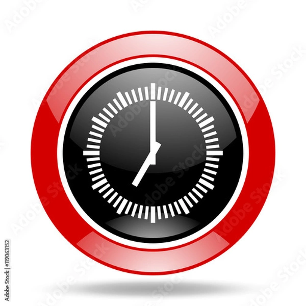 Fototapeta time red and black web glossy round icon