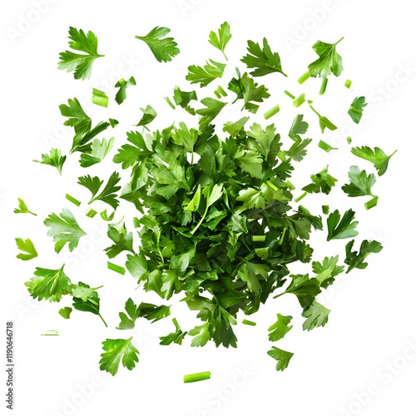 Fototapeta Vibrant green herb mix with parsley and cilantro on a white background for cooking and seasoning purposes