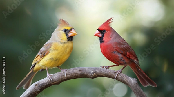 Fototapeta Vibrant Birds in Nature with Green Blur Background