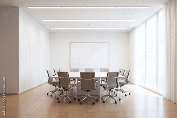 Fototapeta Modern professional meeting room with large windows and white walls