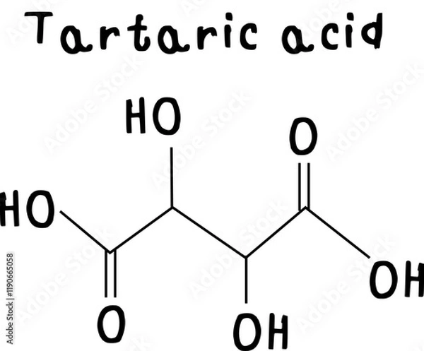 Fototapeta Tartaric acid,chemical structure of Tartaric acid AHA alpha Hydroxy acid illustration on transparency background