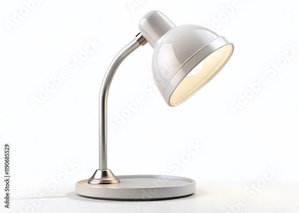 Fototapeta Minimalist White Desk Lamp, Close-Up Front View, Workspace Lighting, Office Lamp, Adjustable Reading Light