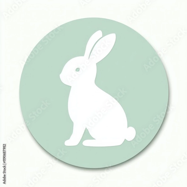 Obraz Sitting white rabbit, pastel green circle, simple design, Easter, craft