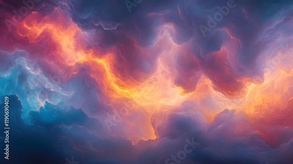 Obraz Abstract Celestial Cloudscape with Vivid Hues of Orange and Blue