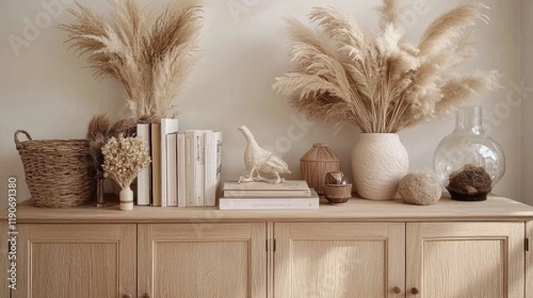 Fototapeta Elegant Interior Display with Natural Decor Elements and Textures