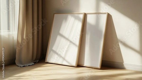 Fototapeta Blank Canvas Frames Leaning Against Wall in Bright Room Light