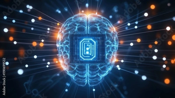 Obraz Futuristic Digital Brain with Circuitry and Data Visualization Effects
