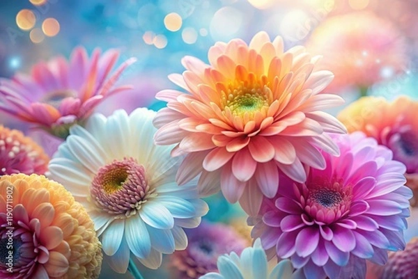 Obraz Overlapping Floral Blend: Vibrant Spring Flower Bouquet Photography