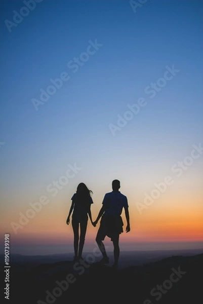 Obraz Couple holding hands on a sunset
