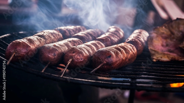 Fototapeta Close-Up of Grilled Mutura: Kenyan Street Food Delight
