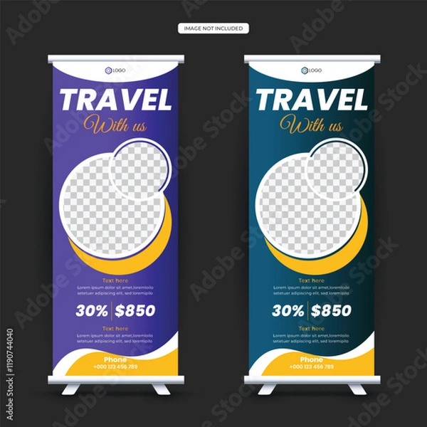 Fototapeta Travel rollup banner design for travel agency, creative rollup banner design, modern design, rollup banner design,