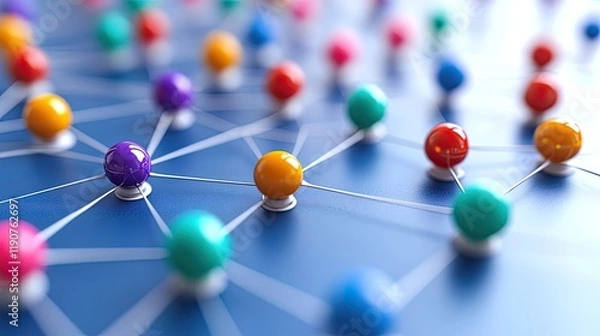 Fototapeta Interconnected nodes represent network technology, data transfer, communication, and seamless connectivity for modern enterprises