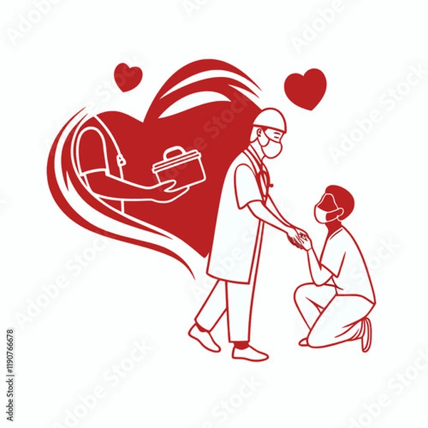 Fototapeta A red heart in a hand is a gesture of compassion and support for those in need. world health day