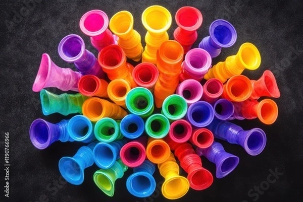 Fototapeta Colorful Kazoos in Circular Arrangement on Velvet