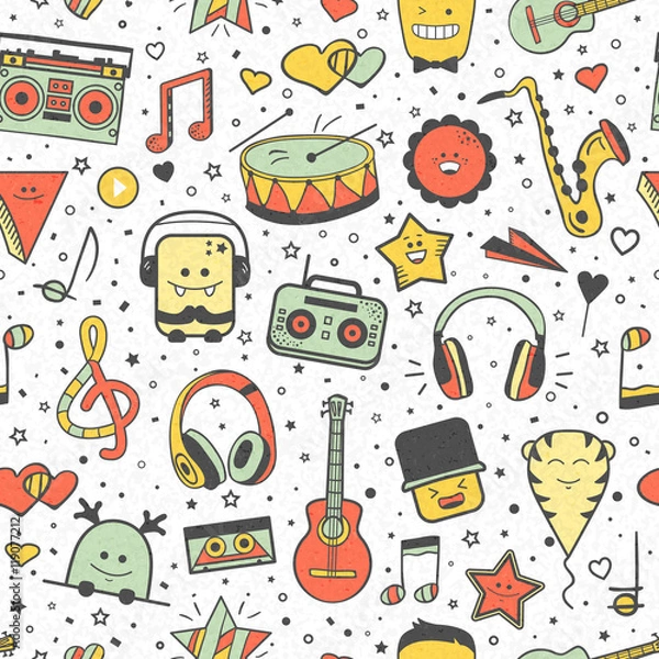 Fototapeta Vector musical pattern, doodle style. Seamless music texture