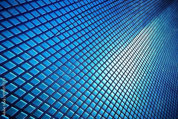 Fototapeta Silhouette of geometric grid pattern on white background, blue and black contrast, minimalist design