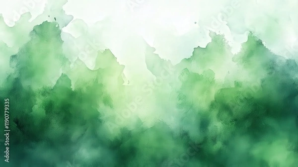 Obraz Tranquil Green Watercolor Abstract Background with Soft Blends and Ethereal Textures for Artistic and Creative Projects