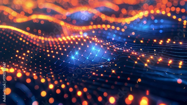 Obraz Glowing Digital Wave with Vibrant Lights