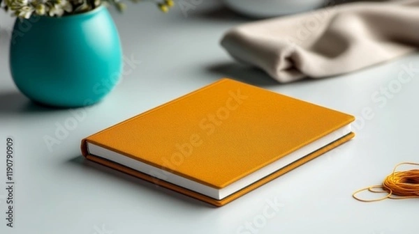 Fototapeta Minimalist notebook mockup with linen details. Generative AI