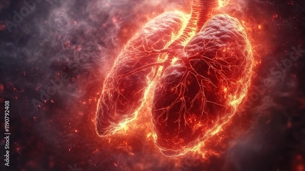 Fototapeta Detailed Illustration of Pulmonary Embolism with Lungs Emphasizing Vascular Structures and Affected Areas in Artistic Style