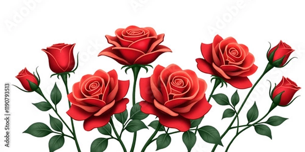 Obraz Valentine's Day theme red roses botanical illustration flower arrangement
