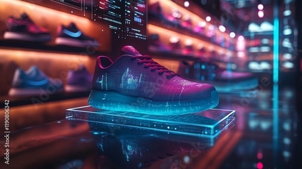 Fototapeta Futuristic Sneaker Display with Holographics. Generative AI