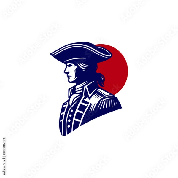 Fototapeta American Army Soldier Countryman Patriot With Tricorn Hat Logo Design