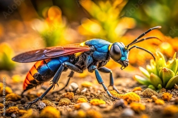 Fototapeta Tarantula Hawk Wasp in Cotacachi Ecuador Field -  Close-up Insect Photography