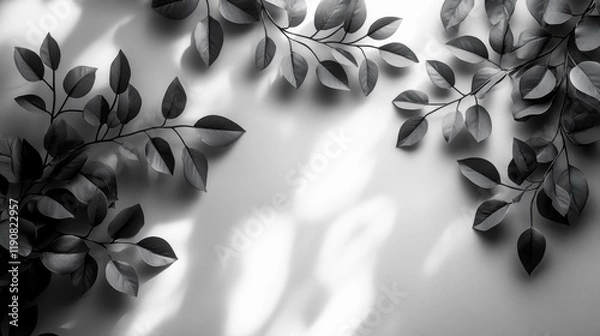 Fototapeta Leaf Shadows on White Background. Generative AI